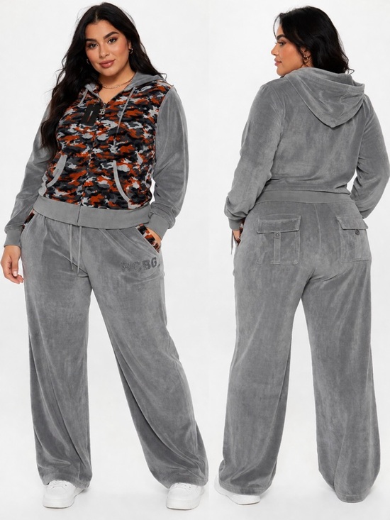 BCBGMaxAzria Pants - Gray 2 Piece Velour Hoodie & Pants Set for Cool Days BCBGMAXAZRIA Size XL NWT